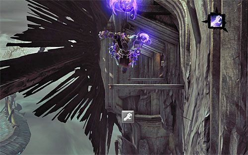 Podobnie jak wcześniej, musisz na sam koniec opuścić się na niewielki poziomy słup - Udaj się do sali tronowej | Władca Kości | Darksiders 2 - Darksiders 2 - poradnik do gry