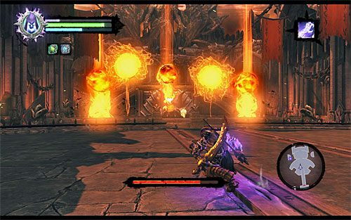 Podobnie jak wcześniej, musisz atakować bossa do momentu aż powróci na tron - Boss 19 - Samael | Władca Czarnej Skały | Darksiders 2 - Darksiders 2 - poradnik do gry