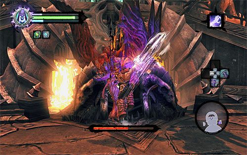 Samael wznowi wyprowadzanie ataków opartych o teleportację gdy tylko wszystkie kule opuszczą arenę - Boss 19 - Samael | Władca Czarnej Skały | Darksiders 2 - Darksiders 2 - poradnik do gry