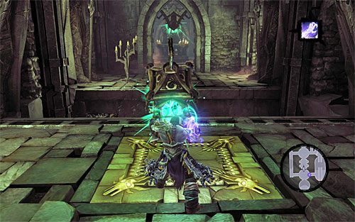 Po wygranej bitwie zabierz ponownie latarnię i wybierz się z nią do pomieszczenia z posągiem - Przyzwij Mistrza Areny (2) | Królewska zapłata | Darksiders 2 - Darksiders 2 - poradnik do gry