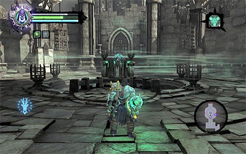 Po dotarciu na nowy balkonik rozejrzyj się za skrzynią i za zwojem Szafarza - Pomów z Sędzią | Sędzia | Darksiders 2 - Darksiders 2 - poradnik do gry