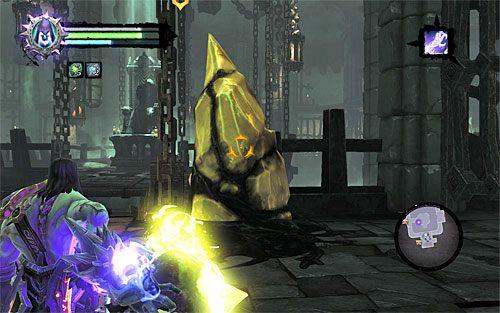 Po znalezieniu się na nowej półce rozejrzyj się za cieniobuchem i rzuć nim w pobliskie żółte twory - Znajdź pierwszą duszę | Sędzia | Darksiders 2 - Darksiders 2 - poradnik do gry