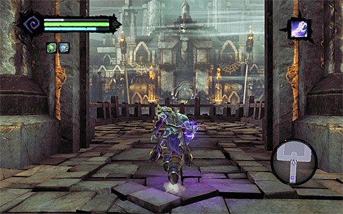 W kolejnej sali skorzystaj z Uchwytu Śmierci żeby bezpiecznie dotrzeć na przeciwległy balkonik - Znajdź Psychameron | Bazyleus | Darksiders 2 - Darksiders 2 - poradnik do gry