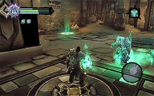 Po tym jak Śmierć przyzwie sobie na pomoc obu Martwych Lordów ustaw się na pokazanej na powyższym screenie platformie - Przetrwaj Psychameron (1) | Bazyleus | Darksiders 2 - Darksiders 2 - poradnik do gry