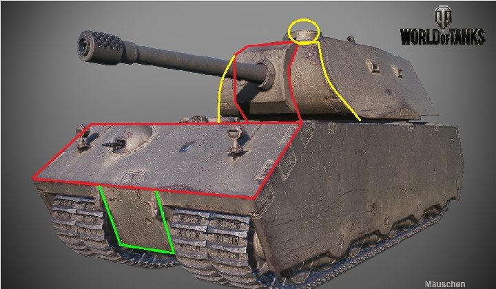 Nie kierujmy swoich pocisków w działo orz jego jarzmo, jeśli chcemy zadać obrażenia wrogiemu Mauschenowi - szansa, że to się uda jest raczej nikła - Mauschen | Niemieckie czołgi ciężkie w World of Tanks - World of Tanks - poradnik do gry
