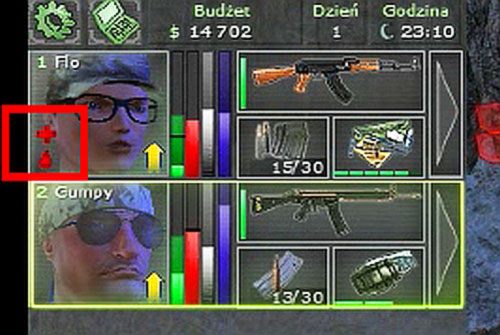 Zdrowie (zielony pasek): czyli punkty życia naszego podopiecznego - Użyte oznaczenia oraz interfejs użytkownika - Kampania - wprowadzenie - Jagged Alliance: Crossfire - poradnik do gry