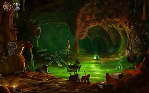 Przełącz się na Wilbura i użyj beczki, by przepłynąć na drugą stronę - Zdobycie artefaktu (2) - W żołądku bestii - Rozdział 3 - The Sunken Temple - The Book of Unwritten Tales - poradnik do gry