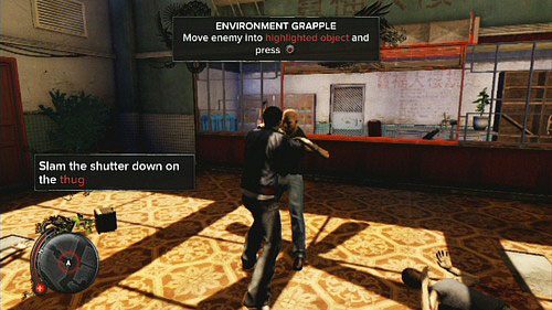 Tym ostatnim sposobem musisz ogłuszyć przywódcę bandytów, celując nim w świecący na czerwono blat - Follow Naz | Opis przejścia Sleeping Dogs - Sleeping Dogs - poradnik do gry