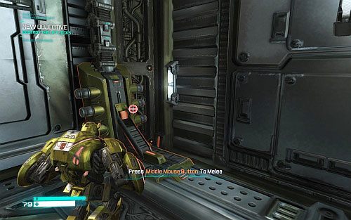 Wejdź do kolejnego pomieszczenia i zniszcz dwa mechanizmy (obrazek) wciskając środkowy przycisk myszy - Rozdział 1 - The Exodus | Opis przejścia | Transformers Upadek Cybertronu - Transformers: Upadek Cybertronu - poradnik do gry