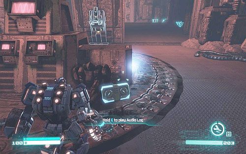 Po tym, jak zniszczysz blok znajdujący się za metalową osłoną - Audio Logs - rozdziały 1-6 | Audio Logs | Transformers Upadek Cybertronu - Transformers: Upadek Cybertronu - poradnik do gry
