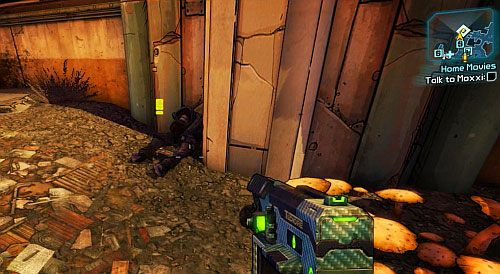 Na lewo od wejścia do lokalu Moxxi, zobaczysz martwego NPCa [1], pokazanego na obrazku - The Bane | Misje poboczne - Sanctuary 3 | Borderlands 2 - Borderlands 2 - poradnik do gry