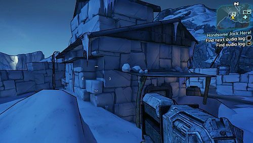 Drugi Audio Log [3], znajdziesz na dachu budynku, gdzie dostaniesz się korzystając z drabiny pokazanej na obrazku, po lewej stronie budynku - Handsome Jack Here! | Misje poboczne - Southern Shelf | Borderlands 2 - Borderlands 2 - poradnik do gry