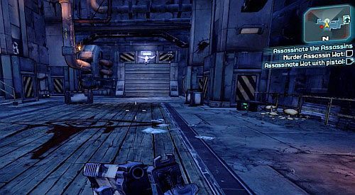 Podejdź do bramy pokazanej na obrazku [3], zza której wyjdź Assassin Wot wraz z obstawą Bandytów - Assassinate the Assassins | Misje poboczne - Sanctuary | Borderlands 2 - Borderlands 2 - poradnik do gry