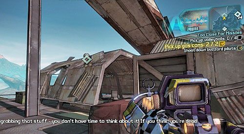 Na miejscu będziesz musiał zebrać cztery Volleyballs oraz dwie sztuki Gas cans - Too Close For Missiles | Misje poboczne - The Dust | Borderlands 2 - Borderlands 2 - poradnik do gry