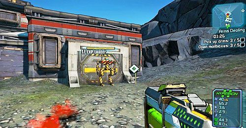 Przy skrzynce pocztowej nr 4 [5], zza drzwi co chwilę będą wychodzić Roboty, które będą eksplodować - Arms Dealing | Misje poboczne - The Highlands | Borderlands 2 - Borderlands 2 - poradnik do gry