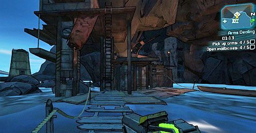 Ostatnią skrzynkę pocztową nr 5 [6], będą bronić Threshery, które najlepiej zignoruj i wejdź po drabinie pokazanej na obrazku - Arms Dealing | Misje poboczne - The Highlands | Borderlands 2 - Borderlands 2 - poradnik do gry