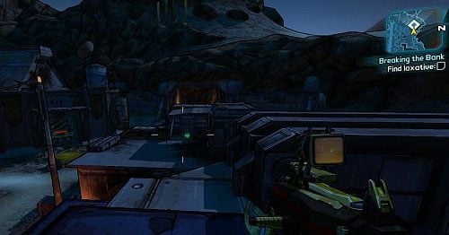 Na dachu budynku, po przeciwnej stronie banku, znajdziesz Laxative - Breaking the Bank | Misje poboczne - Lynchwood | Borderlands 2 - Borderlands 2 - poradnik do gry