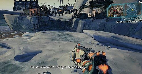 Kiedy już nie będzie do czego strzelać, przejdź przez bramę i kieruj się dalej na północny zachód - Best Minion Ever | Zadania główne w Borderlands 2 - Borderlands 2 - poradnik do gry