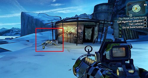 Po wyeliminowaniu znajdujących się tam bandytów, w centralnej części obozu odnajdziesz Hyperion adapter - The Road to the Sanctuary | Zadania główne w Borderlands 2 - Borderlands 2 - poradnik do gry
