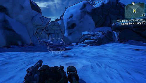 Po drugiej stronie, jedź tunelem [4], na północ, od miejsca lądowania, pokazanym na obrazku - The Road to the Sanctuary | Zadania główne w Borderlands 2 - Borderlands 2 - poradnik do gry