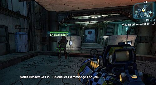 Teraz udaj się na północ i porozmawiaj z Crimson Riderem, który stoi przed drzwiami - Plan B | Zadania główne w Borderlands 2 - Borderlands 2 - poradnik do gry