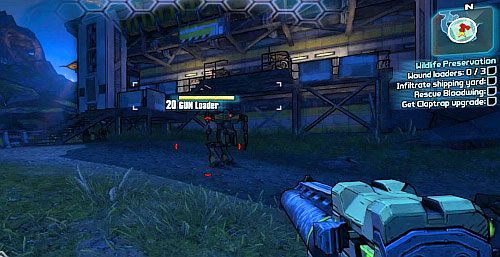 Po rozmowie i wysłuchaniu planu działania, pójdź w kierunku bramy [4] w pierwszym obozie - Wildlife Preservation | Zadania główne w Borderlands 2 - Borderlands 2 - poradnik do gry