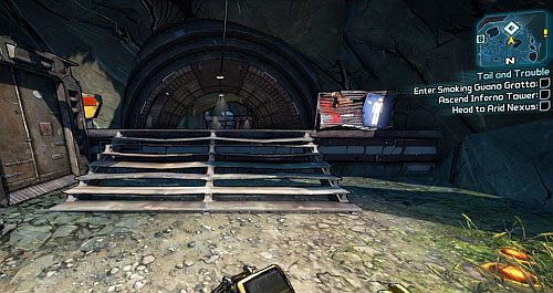 Przejdź przez pierwszy obóz Bandytów [3] i zejdź ściężką oznaczoną numerem [4], do obozu znajdującego się w niższej części mapy [5] - Toil and Trouble | Zadania główne w Borderlands 2 - Borderlands 2 - poradnik do gry