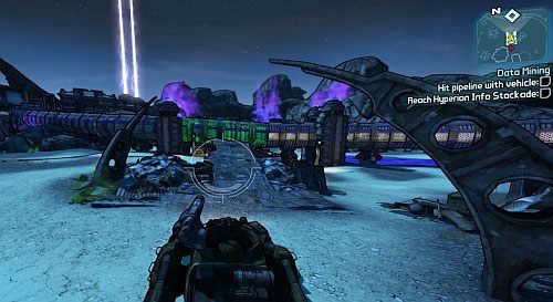 Teraz wróć pojazdem do miejsca, gdzie odpadła drabina przy rurociągu [2] - Data Mining | Zadania główne w Borderlands 2 - Borderlands 2 - poradnik do gry