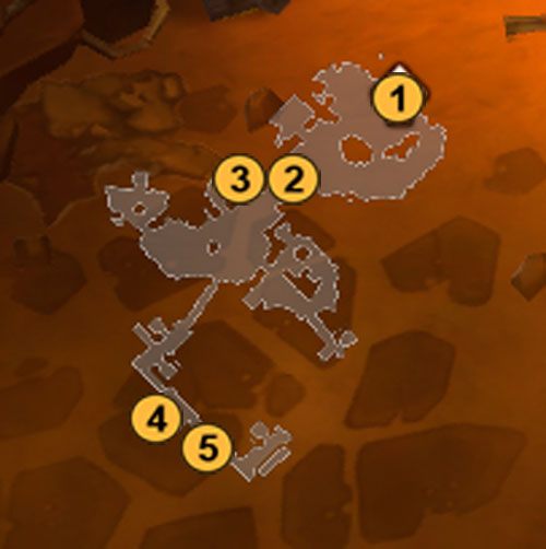 1 - wejście, 2 - bossowie, 3 - fiolka z płynem do wiadra, 4 - Malo, 5 - wiadro. - Slavers Stockade | Opis krain w Torchlight II - Akt I - Torchlight 2 - poradnik do gry
