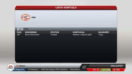 Tutaj możesz przejrzeć listę kontuzji nie tylko z Twojego zespołu, ale również z całej ligi - Skład | Tryb kariery menedżerskiej w FIFA 13 - FIFA 13 - poradnik do gry