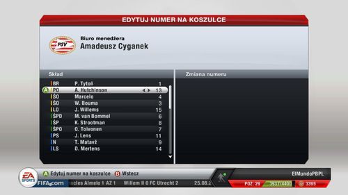 Jak sama nazwa wskazuje, tutaj zmienisz numery poszczególnym zawodnikom Twojej ekipy - Skład | Tryb kariery menedżerskiej w FIFA 13 - FIFA 13 - poradnik do gry