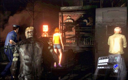 Po zabiciu sporej grupy wrogów, pobiegnij schodami ewakuacyjnymi do stojącego w dole autobusu - 1 - Ulice miasta | Kampania Leona | Solucja Resident Evil 6 - Resident Evil 6 - poradnik do gry