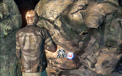 Po przejściu na drugą stronę, razem z towarzyszem zepchnijcie stojący niedaleko głaz - 3 - Wnętrze ziemi | Kampania Leona | Solucja Resident Evil 6 - Resident Evil 6 - poradnik do gry
