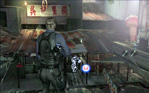 Będąc na dachu podejdź do krawędzi nad ulicą i przeżuć Helenę na drugą stronę - 4 - Opuszczony targ | Kampania Leona | Solucja Resident Evil 6 - Resident Evil 6 - poradnik do gry