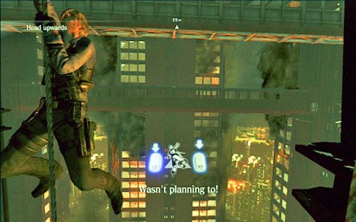 Jak animacja dobiegnie końca, wylądujesz na zwisającej z budynku linie - 5 - Finałowe starcie z Simmonsem - Kampania Leona - Resident Evil 6 - poradnik do gry