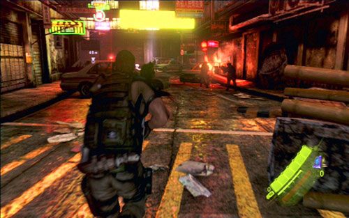 Dalej idź ulicą w prawo, a następnie za lecącym helikopterem - 1 - Miejskie zaułki | Kampania Chrisa | Solucja Resident Evil 6 - Resident Evil 6 - poradnik do gry