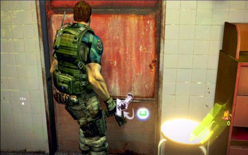 Jak pomieszczenie będzie czyste, otwórz drzwi w lewym rogu i zejdź po schodach na dół - 1 - Ratowanie zakładników | Kampania Chrisa | Solucja Resident Evil 6 - Resident Evil 6 - poradnik do gry