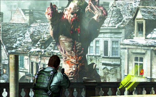 Zanim je jednak otworzysz, pojawi się olbrzymi mutant, który zacznie chodzić wzdłuż uliczki tam i z powrotem - 2 - Szturm przez miasto | Kampania Chrisa | Solucja Resident Evil 6 - Resident Evil 6 - poradnik do gry