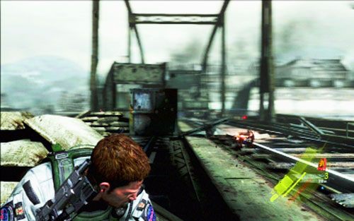 Schowaj się szybko za najbliższą osłoną i strzelaj w lądujących na spadochronach wrogów - 2 - Przeprawa przez most | Kampania Chrisa | Solucja Resident Evil 6 - Resident Evil 6 - poradnik do gry