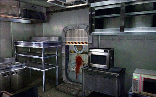 Jak się już ich pozbędziesz, otwórz drzwi z prawej i wejdź do okrętowej kuchni - 4 - Potrójny zamek | Kampania Chrisa | Solucja Resident Evil 6 - Resident Evil 6 - poradnik do gry