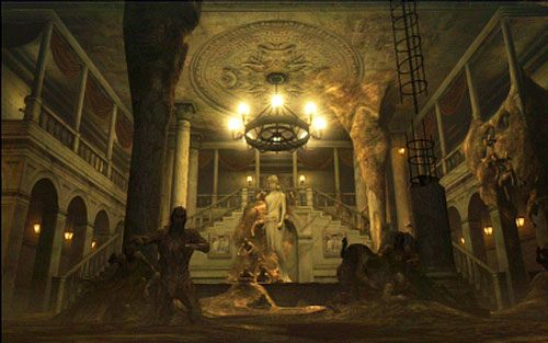 Po dotarciu do hallu z dużą rzeźbą, udaj się do korytarza z lewej, a następnie po schodach w prawo - Rozdział II | Emblematy - Chris | Resident Evil 6 - Resident Evil 6 - poradnik do gry