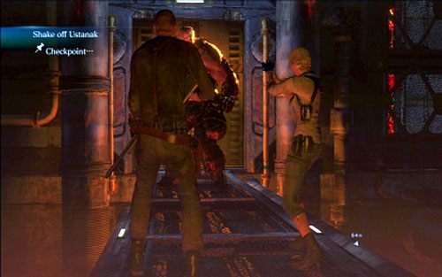 Po dotarciu na szczyt biegnij cały czas prosto, aż do dużego pomieszczenia z lawą - 5 - Finałowe starcie z Ustankiem | Kampania Jakea | Solucja Resident Evil 6 - Resident Evil 6 - poradnik do gry