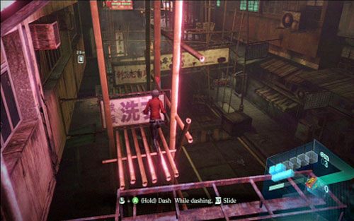 Na początku musisz uciekać przed bestią, przeskakując między bambusowymi rusztowaniami - 3 - Mutant z piłą - Kampania Ady Wong - Resident Evil 6 - poradnik do gry