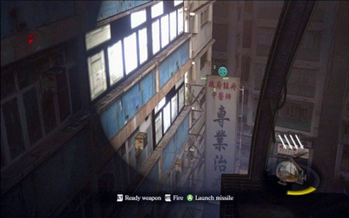 Jak tylko rozpocznie się starcie, odbij w prawo i traf symbol umieszczony niedaleko ściany wieżowca - Rozdział V | Emblematy - Ada Wong | Resident Evil 6 - Resident Evil 6 - poradnik do gry