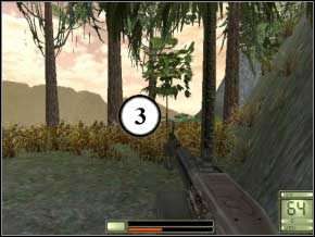 Po prawej jest dwóch żołnierzy, możesz mieć duże trudności z ich zabiciem - podbiegnij i stań za drzewem, wychylając się zabij obu, uważaj, aby cię nie obeszli (4) (5) - Colombia | Soldier of Fortune 2 Double Helix - Soldier of Fortune 2: Double Helix - poradnik do gry
