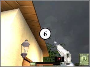 Po prawej patroluje dwóch, pomiędzy murem, a domkiem po lewej jest jeszcze jeden - kolejność ich uśmiercania pozostawiam tobie, najlepiej strzelać ze snajperki (7) (8) (9) - Vergara | Soldier of Fortune 2 Double Helix - Soldier of Fortune 2: Double Helix - poradnik do gry