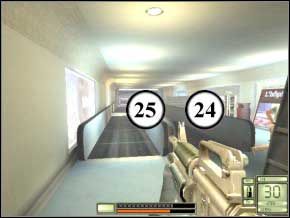 Zacznij zdejmować z OICW przeciwników, którzy będą się pojawiać, najlepiej włącz celownik (nie używaj granatnika, gdyż możesz przez przypadek zabić cywili - a jak cywil zginie, to misja od razu kończy się przegraną) (26) (27) (28) i kryjący się za barierką (29) (strzel mu w głowę) - Switzerland | Soldier of Fortune 2 Double Helix - Soldier of Fortune 2: Double Helix - poradnik do gry