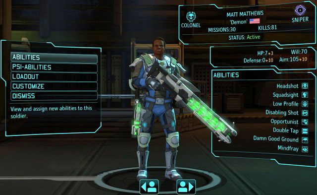 Snajper oraz jego statystyki i umiejętności. Ten komandos jest jednym z niewielu weteranów. - Koszary w XCOM Enemy Unknown | Baza - XCOM: Enemy Unknown - poradnik do gry