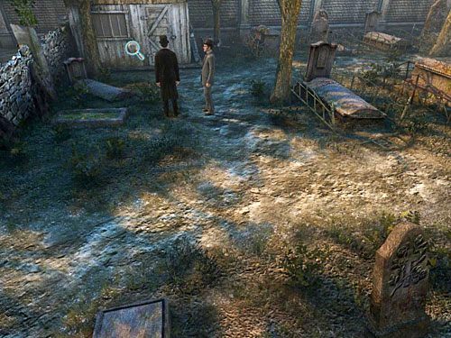 Przez uchyloną bramę wróć do pierwszej części cmentarza - Zweryfikuj zebrane dowody na cmentarzu | Jatka w Whitechapel - Testament Sherlocka Holmesa - poradnik do gry
