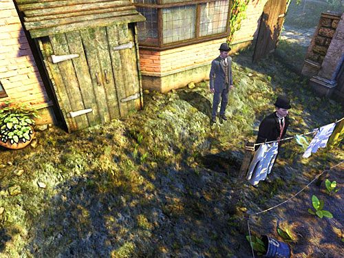 Przyjrzyj się wiszącemu na sznurkach praniu - Odnajdź skradzione pranie | Kradzież w Kensington Garden - Testament Sherlocka Holmesa - poradnik do gry